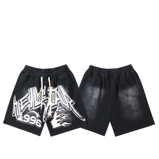 Hellstar Distressed Casual Shorts with Washed and Splattered Ink